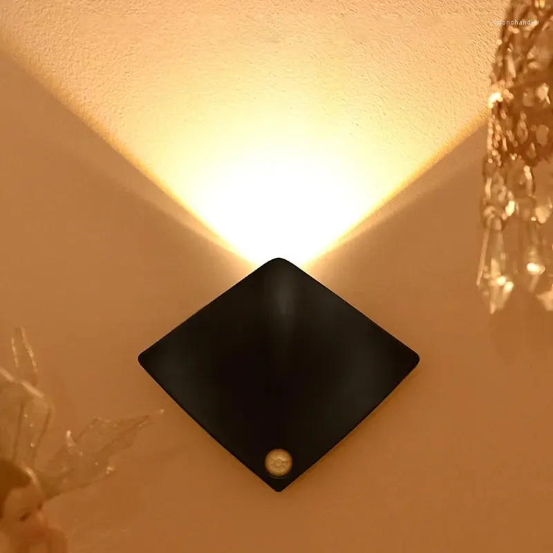 Lampade da parete Ricarica USB Luce notturna a LED Sensore di movimento Aspirazione magnetica Lampada a sospensione Comodo corridoio senza fili sul comodino