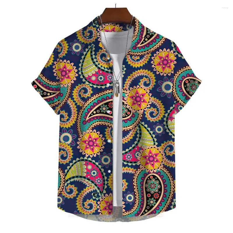 Casual overhemden voor heren Mode overhemd 3D Paisley-print Turn-Down kraag Knoop Korte mouw Vintage heren Hawaiiaanse blouse Streetwear kleding