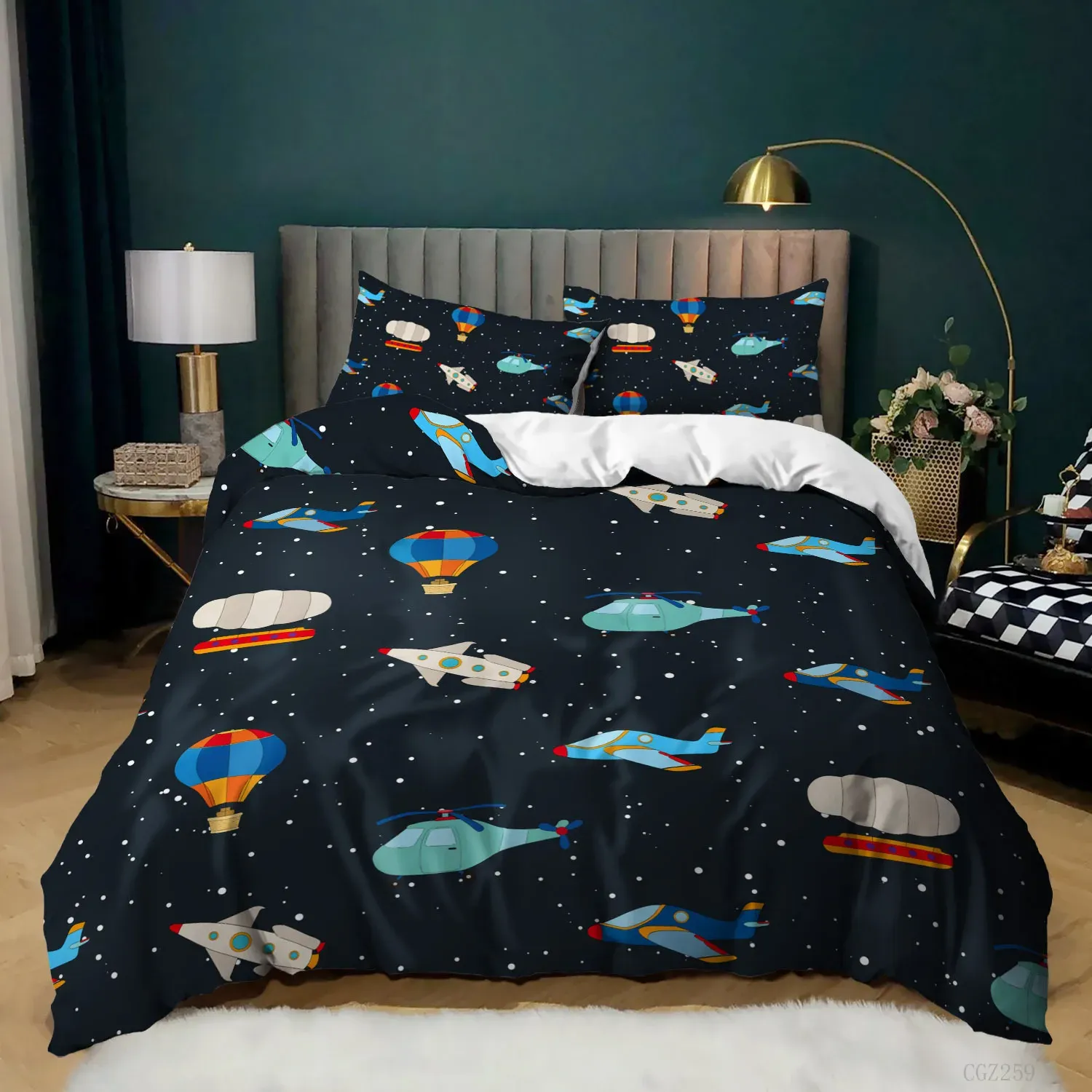 Stelt ruimtevaartuig dekbedoverdeksel voor jongens kinderen astronomie beddengoed set microfiber outer space avontuur kleurrijke ruimtevaartuigen king quilt cover
