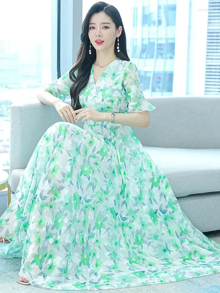 Party Dresses Fashion Pink Elegant Casual Evening Chiffon Floral Green Chic Long Dress Summer Clothes For Women 2024 Prom Luxury