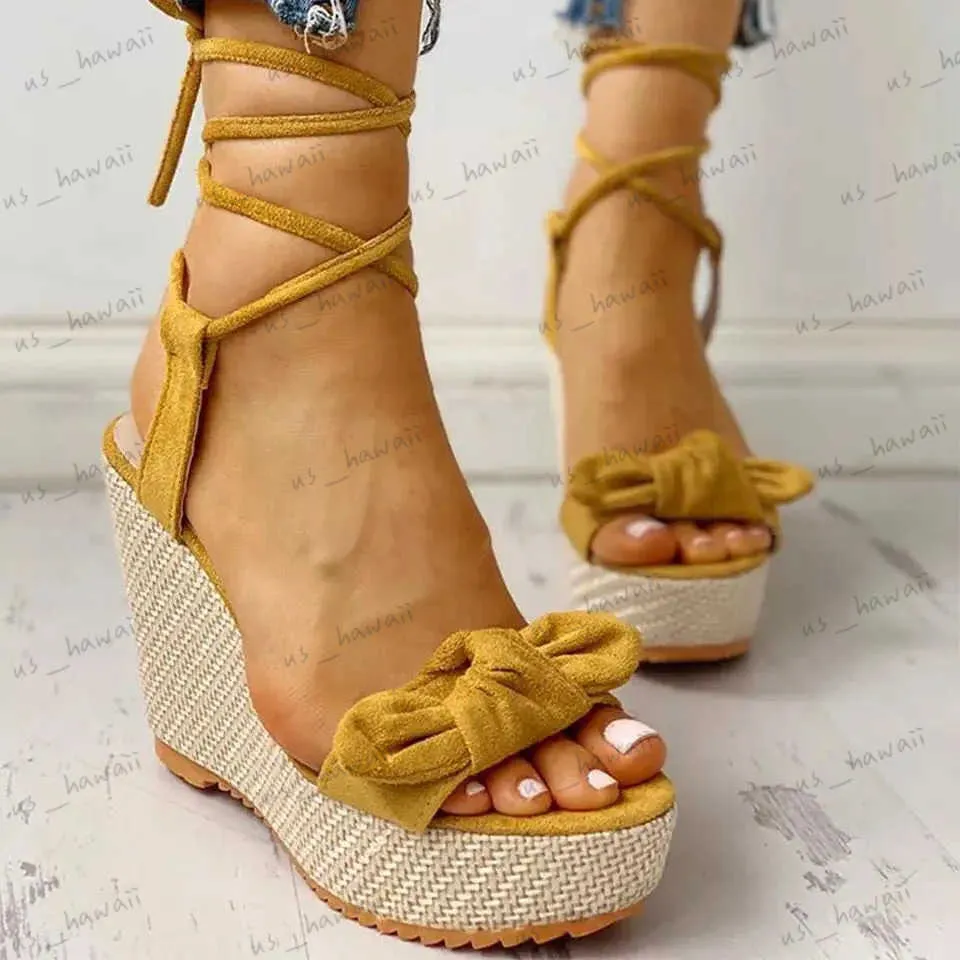 Sandálias verão tornozelo cinta mulheres sandálias plataforma cunhas salto alto rebanho borboleta peep toe moda feminina senhoras sapatos zapatos de mujer t240302