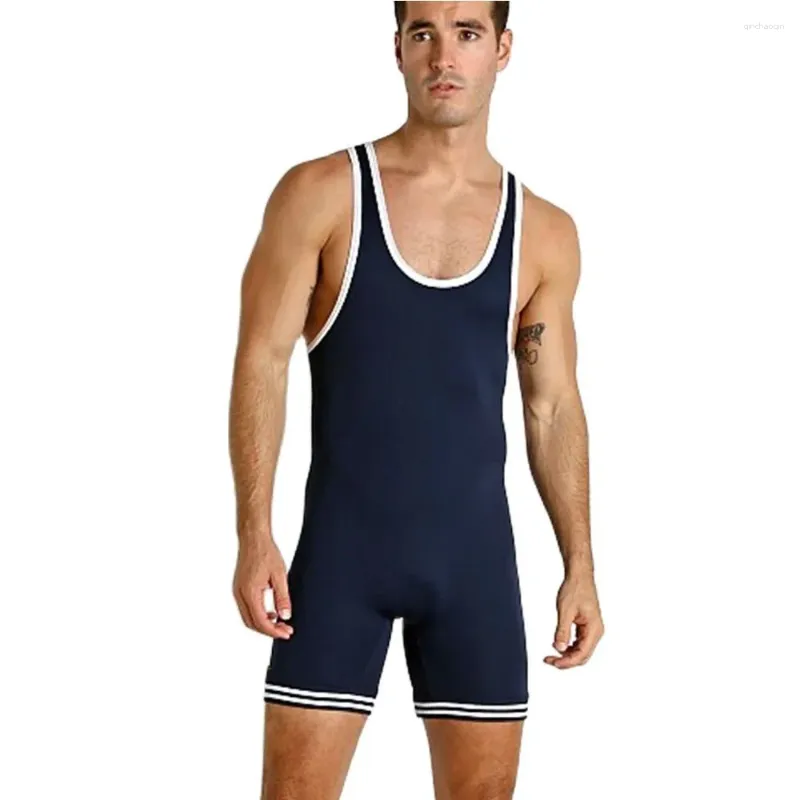 Gymkleding 2024 Effen Kleur Worstelen Singlets Pak Eendelige bodysuit Ijzer Heren Ademend Sport Fitness Mouwloos Gewichtheffen