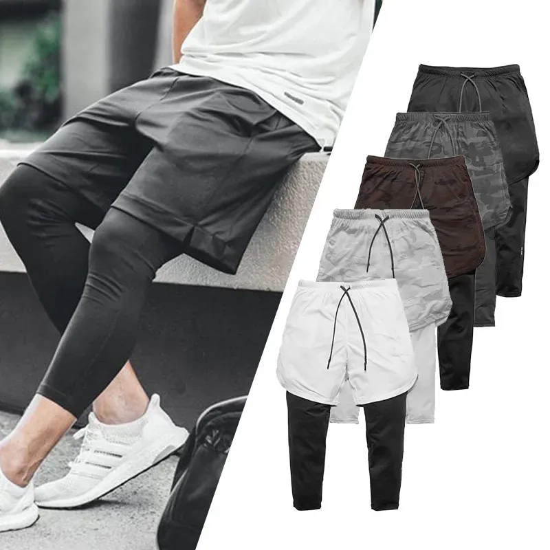 Byxor 2 i 1 kompressionsbyxor Mens basket shorts leggings sport kör shorts hög elastisk torr passform träning tights jogging byxor