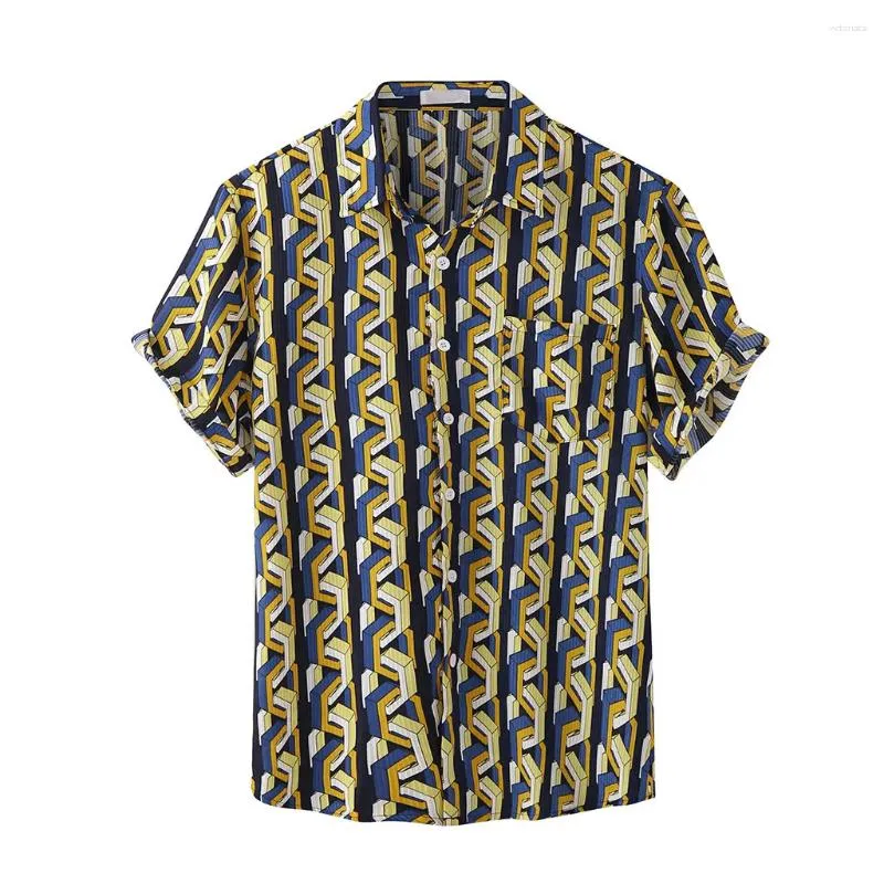 Freizeithemden für Herren, hawaiianisch, stilvoll, 3D-Digitaldruck, kurzärmelig, Bluse, Revers, Knopfleiste, Vordertasche, Hemd, Outdoor-Urlaub, Tuniken