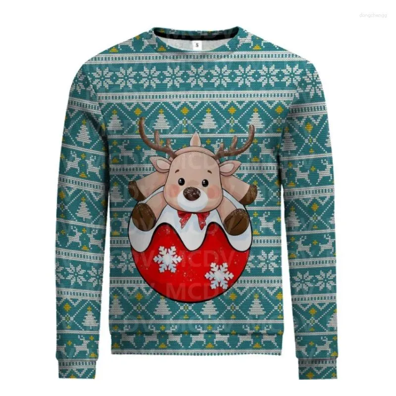 Men's Hoodies Christmas Sweater Elk 3D Printed Casual Knit Sweatshirt For Women's Pullover Gift