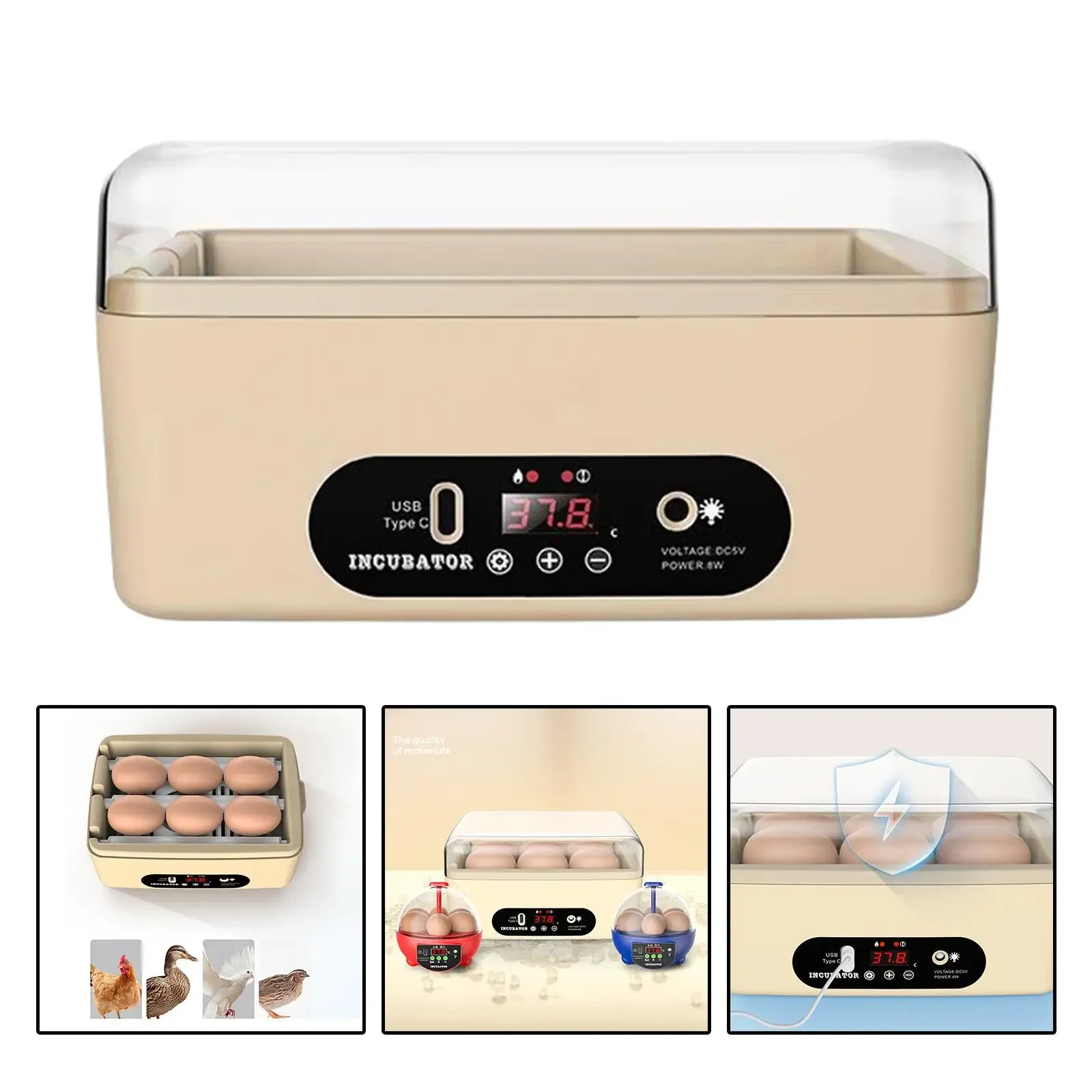 Accessoires 6 œufs Incubateur automatique d'œufs Machine à couver des volailles Mini éleveur de contrôle de température tournant pour poulet oiseaux canard oie