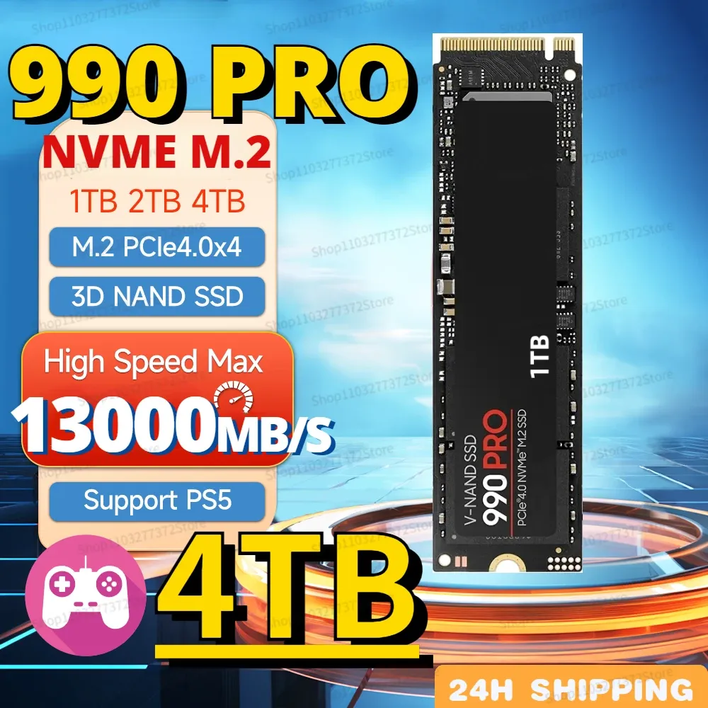 Boxs 990 Pro 13000MB/s M.2 SSD 512GB 1TB 2TB 4TB with Heatsink PCIe4.0x4 NVMe Hard Disk Internal Solid State Drive for PS5 Desktop PC