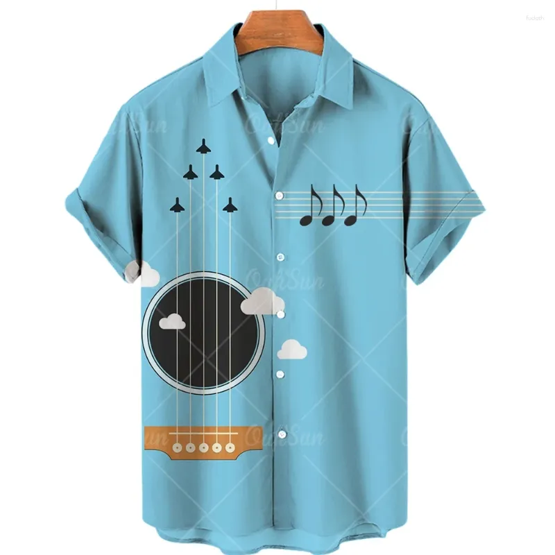 Männer Casual Shirts 2024 Hawaiian Shirt Musik Grafik 3D Gedruckt Herren Tops Designer Übergroßen T-shirt Männer