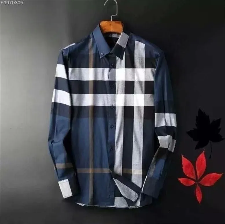 メンズファッションデザイナーシャツブランドクラシックストライプの格子縞のプリントプリント格子縞の長袖TシャツメンズアンドレディースコットンTシャツS15