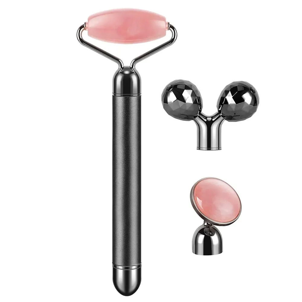 Roller 3in1 Electric Rose Quartz Jade Roller and Face Massager Set Face Care Tools Eye Massager och 3D Face, Head, Arms, Neck Massager