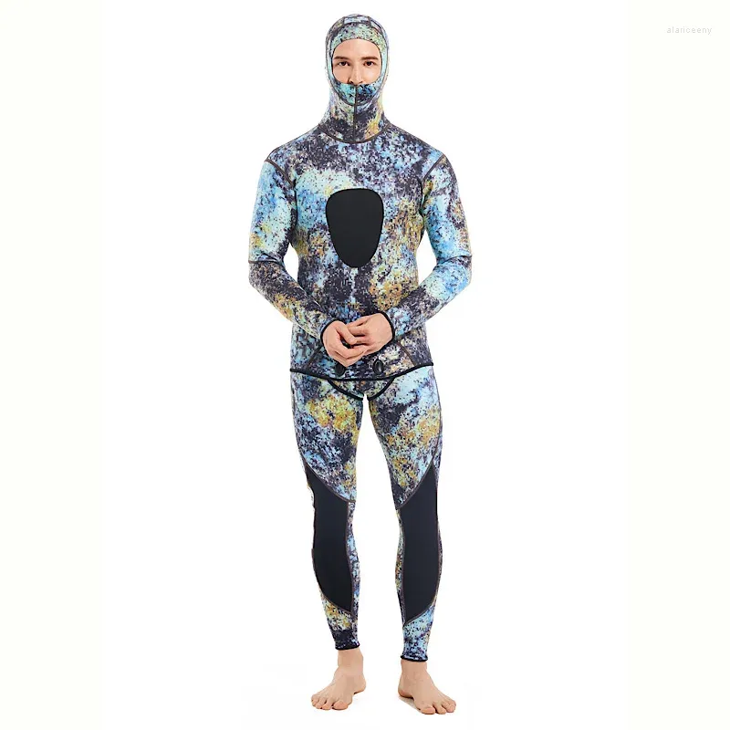 Kvinnors badkläder Wetsuits Men's 1.5/3mm Neoprene Hooded Warm Wetsuit Camouflage Split Hunting Fish Scuba Snorkling Surfing Baddräkt