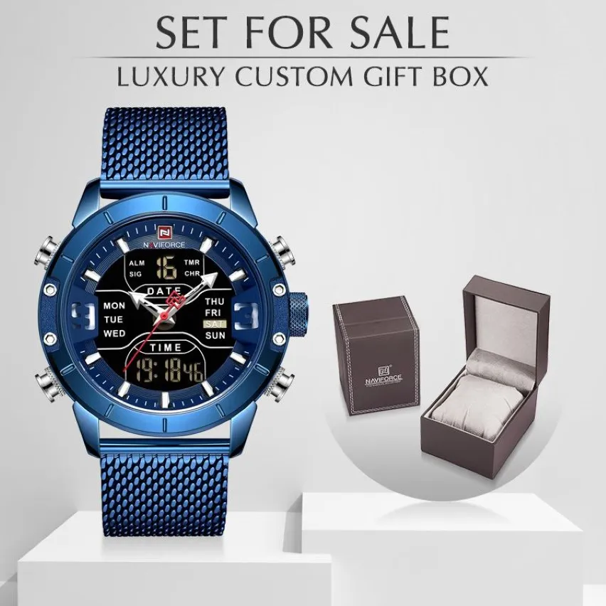 Män tittar på Naviforce Luxury Brand Quartz Military Sport Wrist Watches Mens Waterproof LED Digital Clock med Box Set för 262s
