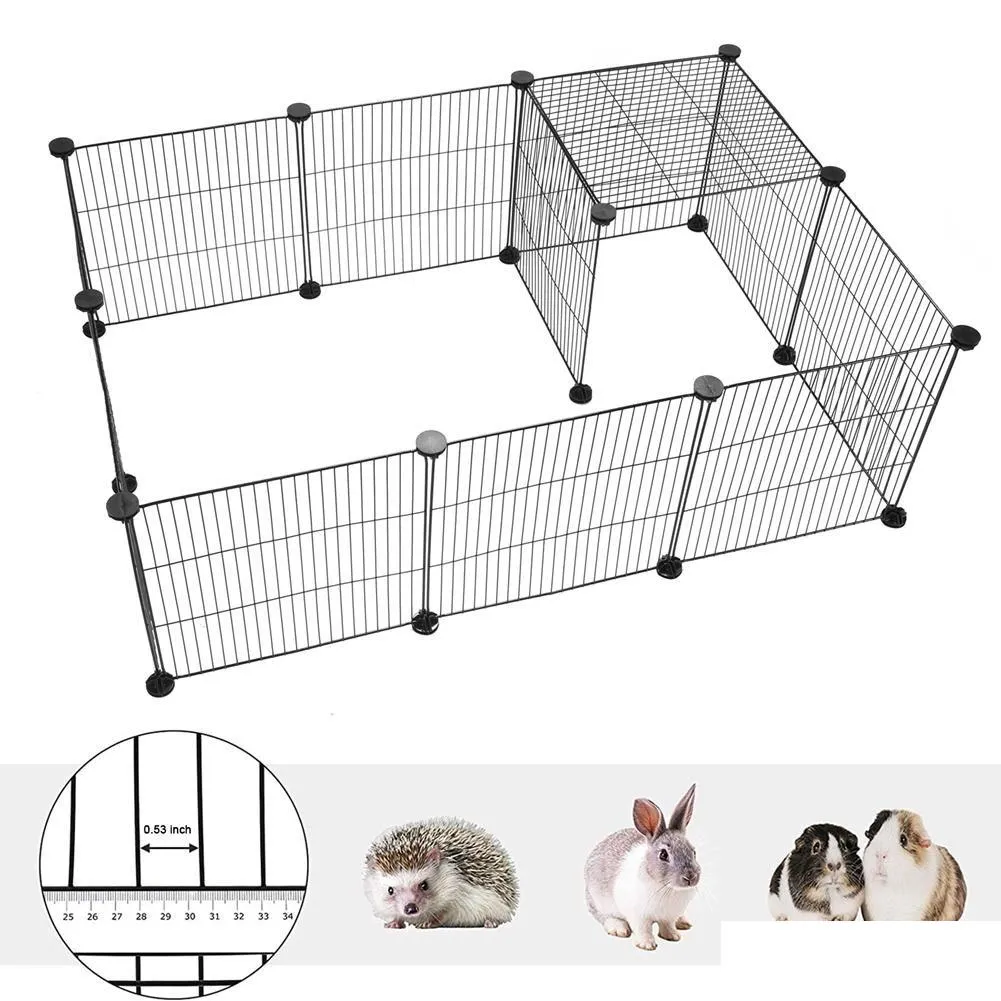 Small Animal Supplies Cages 12Pcs Pet Playpen Crate Iron Fence Puppy Kennel House Exercise Training Kitten Space Dog Rabbits Small Ani Dhh32