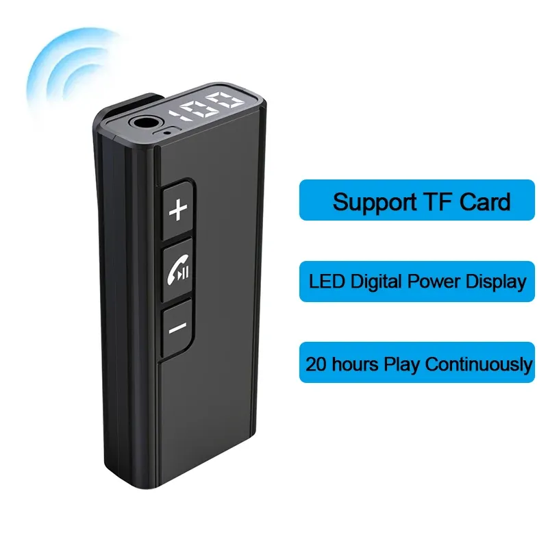 Adapter Handsfree Bluetooth -adapter Draadloze auto Luidsprekerontvanger 3,5 mm Aux Digitale display Audio -ontvanger voor hoofdtelefoonluidspreker CAR TF