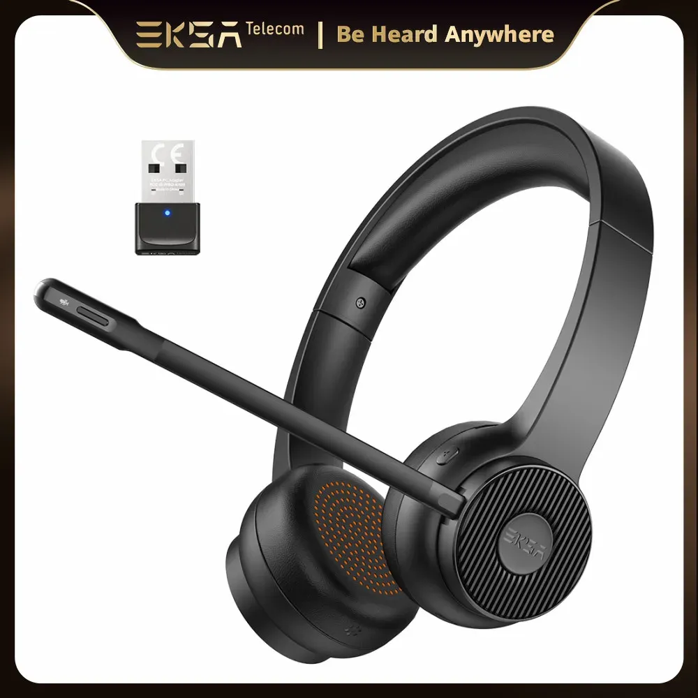 Fones de ouvido EKSA H16 Bluetooth 5.2, fones de ouvido sem fio para PC, microfone AI ENC, tempo de conversação de 35 horas, com dongle USB para escritório/call center