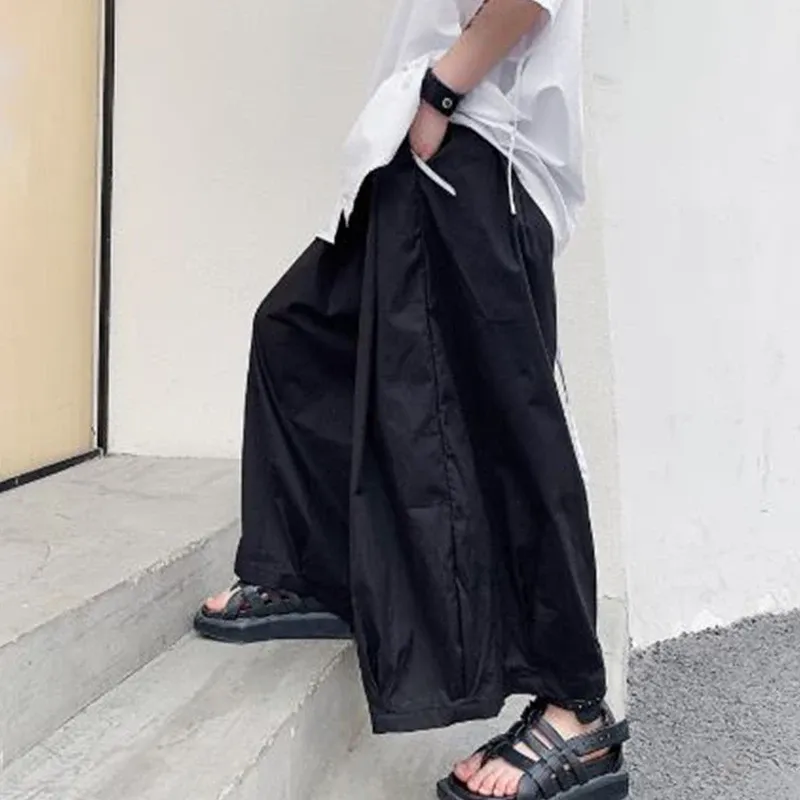 Pants Men Loose Casual Black Wide Leg Pants Male Streetwear Hip Hop Punk Gothic Skirt Pants Japan Style Kimono Trousers