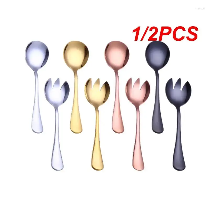 Cucchiai 1/2PCS Oro Cucchiaio da insalata ForchettaInsalata Set di posate in acciaio inossidabile che serve accessori da cucina unici colorati
