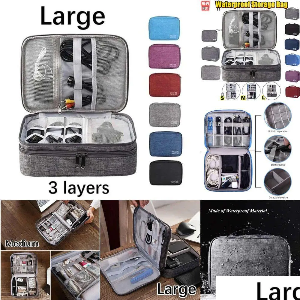 Lagringspåsar nya förvaringspåsar Uppgradera digital väska MTI-Funktionell Data Mobile Power Earphone Waterproof Organizer Drop Delivery Home GA DHE4U