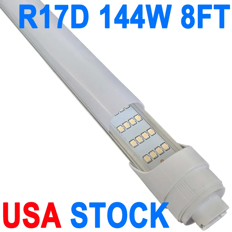 Lâmpada LED R17D 8 pés, 4 fileiras, tubos LED T8 de 144 watts, cobertura leitosa, 18000LM super brilhante, loja de 2 pinos com extremidade giratória HO, 6500K, hospitais de substituição fluorescente crestech