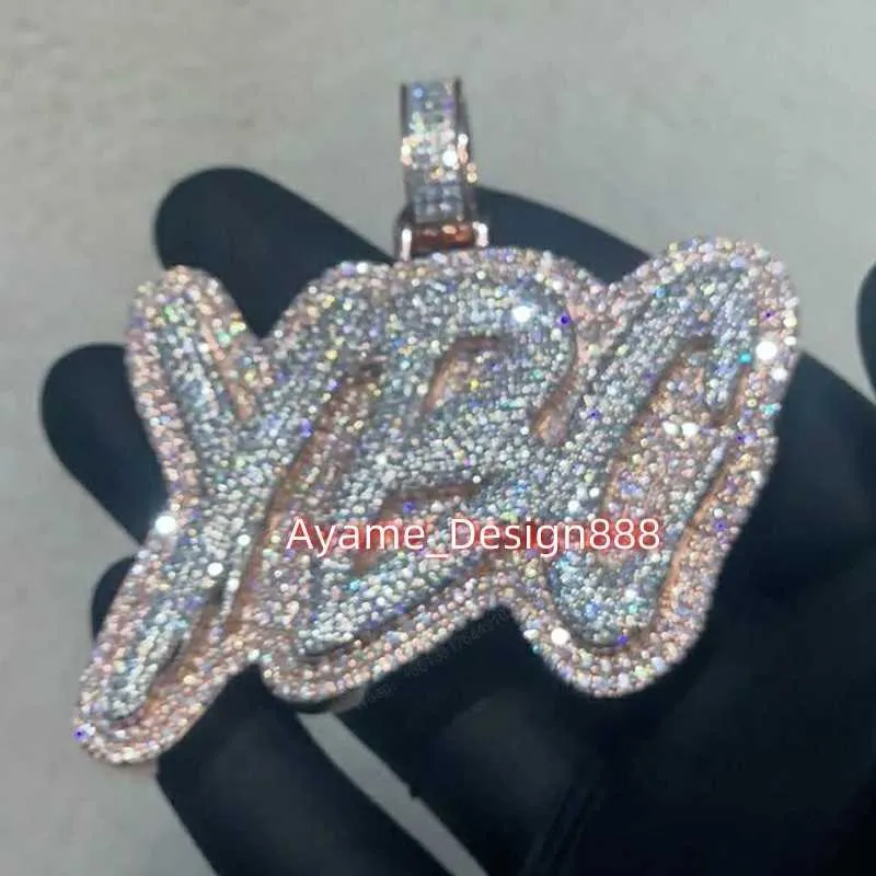Hip Hop Full Iced Out S925 Letra de diamante de moissanite de dois tons personalizada com colar de pingente próprio