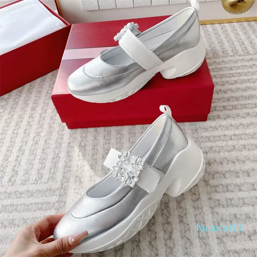 Designer Sneakers Vent Surface Schoenen Platform Trainer Vintage Suède Strass Vierkante Gesp Dames Voering Leren Trainers