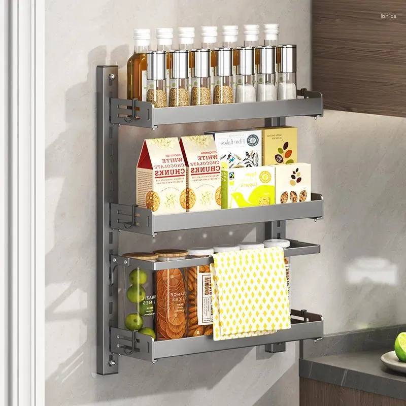 Kitchen Storage Behind The Door Shelf Multi-layer Adjustment Spice Rack Carbon Steel Bathroom Stable Load-bearing Wall Hanger