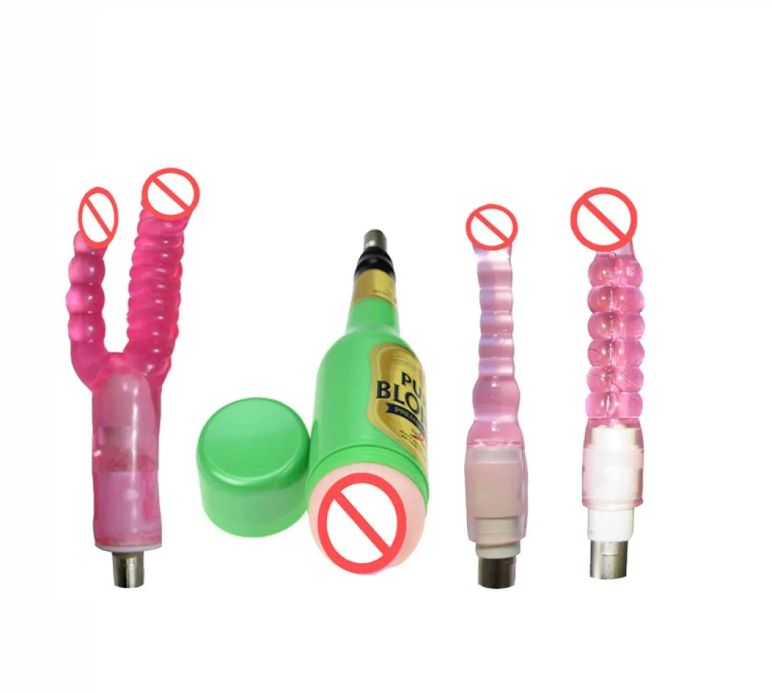 Sex Machine Accessoires met 4 stks Bijlagen Dubbele dildo 2 stks Anale Dildo Mannelijke Bier Masturbatie Cup 3775 cm Seksspeeltjes2350009