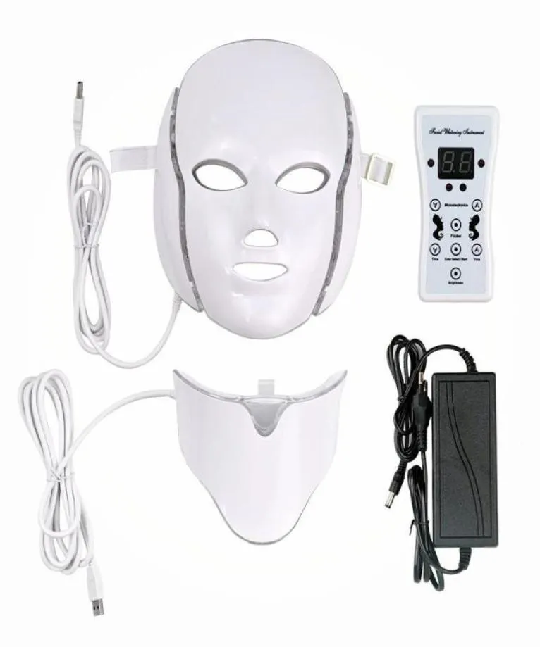 Nya ankomster 7 Färg LED Mask Light Therapy Face Beauty Machine LED FACIAL NECAL MASK MIKROCURRENT LED -hudföryngring Shipp1723886