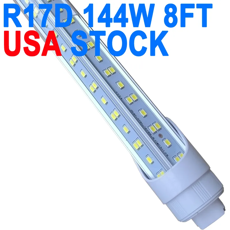 R17D/HO 8FT LED Bulb - Rotate 6500K Daylight 144W, 14500LM, 250W Equivalent F96T12/DW/HO, Clear Cover, Dual-End Powered for Warehouse Garage Cabinet crestech