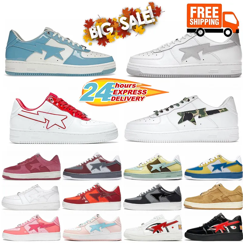 2024 Designer Sta Casual Chaussures Low Top Hommes et femmes Noir Orange Camouflage Skateboarding Sports Bapely Baskets Chaussures de plein air Cuir imperméable Taille 36-45