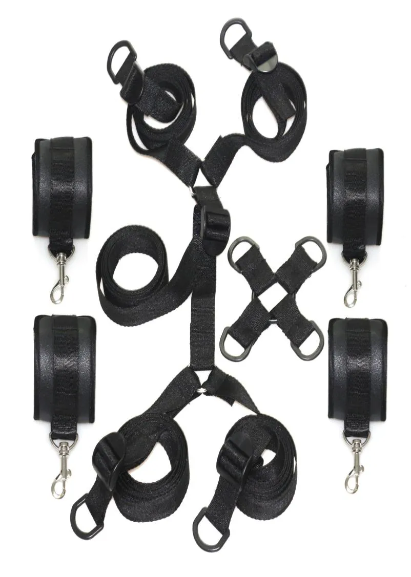 Menottes et manchettes de cheville en pu noir, équipement de bondage sur le lit, kit de manchettes de bondage, équipement fétiche, sexe adulte sm, jouets 4244410