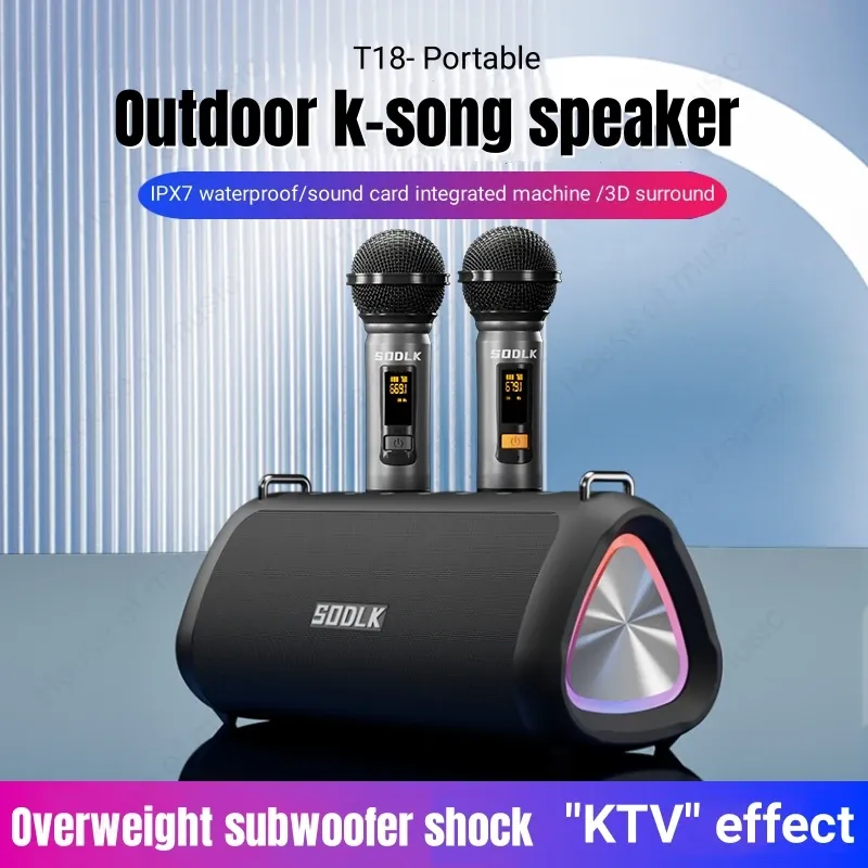 Speakers SODLK T18 Portable Speakers 80W Loud Stereo Sound with Wireless Microphone IPX7 Waterproof Speaker with RGB Light, TWS, EQ Mode