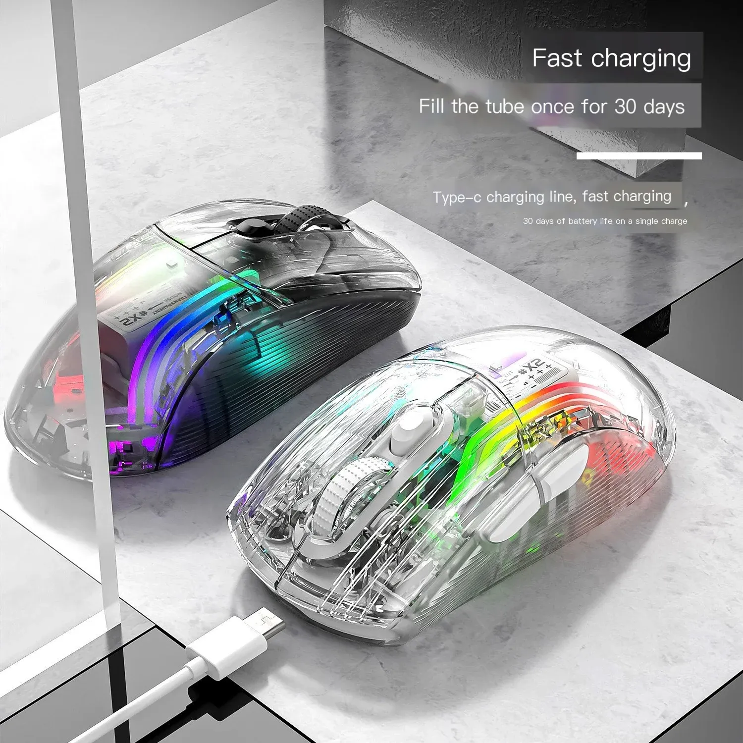 Mice Transparent Concept Game Mouse Rechargeable Wired/Wireless Bluetooth Mute Ergonomic Mouse For Computer Laptop RGB Mice