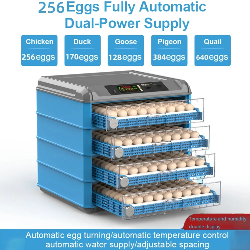 Acessórios Incubadora de ovos digital totalmente automática, chocadeira doméstica, incubadora de ovos de frango e pássaros, 256 ovos