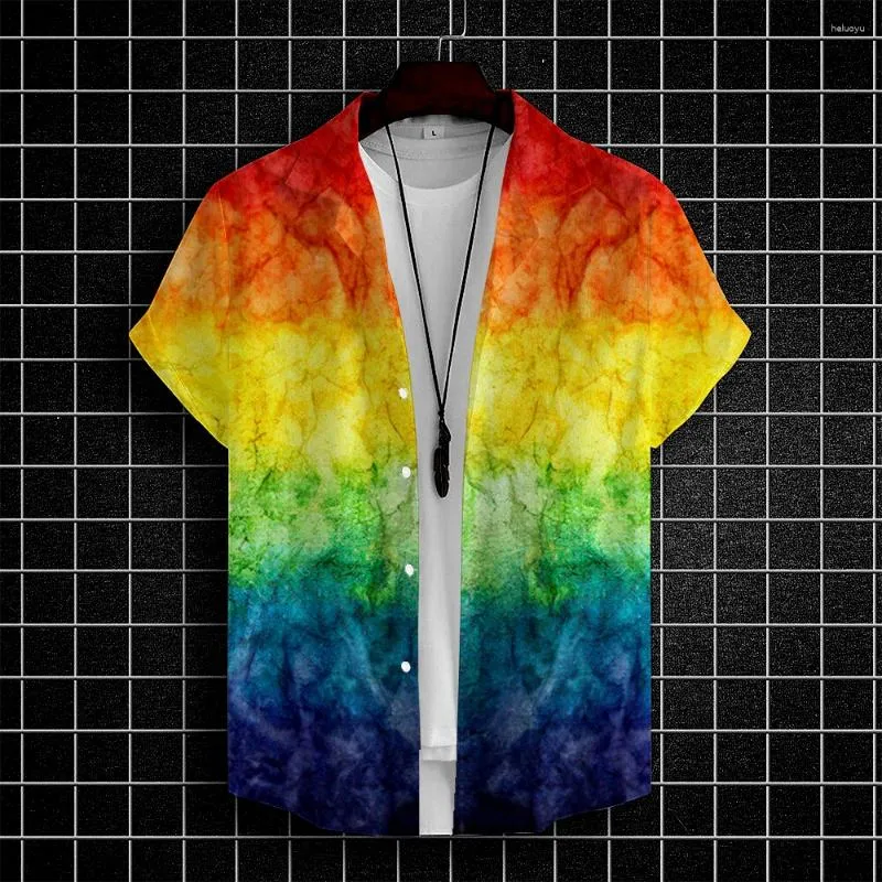 Camisas casuais masculinas colorido tie dye 3d impressão havaiana camisa homem verão moda para diariamente mangas curtas roupas masculinas