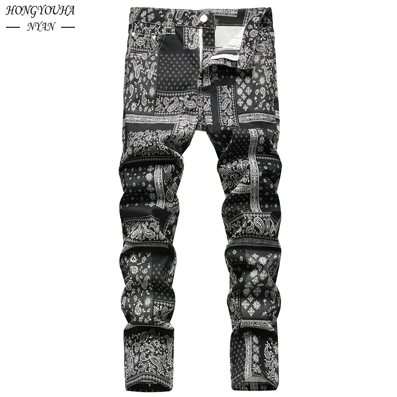 Autumn Printed Paisley Mens Jeans Fashion Classic Daily Regular Fit Casual Stretch Pants Man Loose Jeans Hombre Trousers 240226
