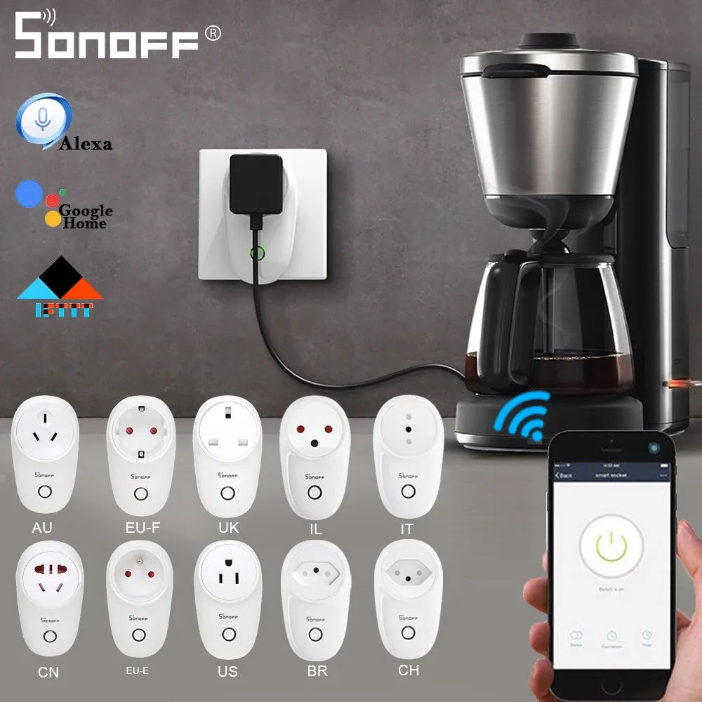 Управление SONOFF S26/Mini Smart Plug EUE/EUF/UK/AU/US/BR/IT/IL/CH/CN Таймер Wi-Fi Пульт дистанционного управления Выключатель питания для Alexa Google Home