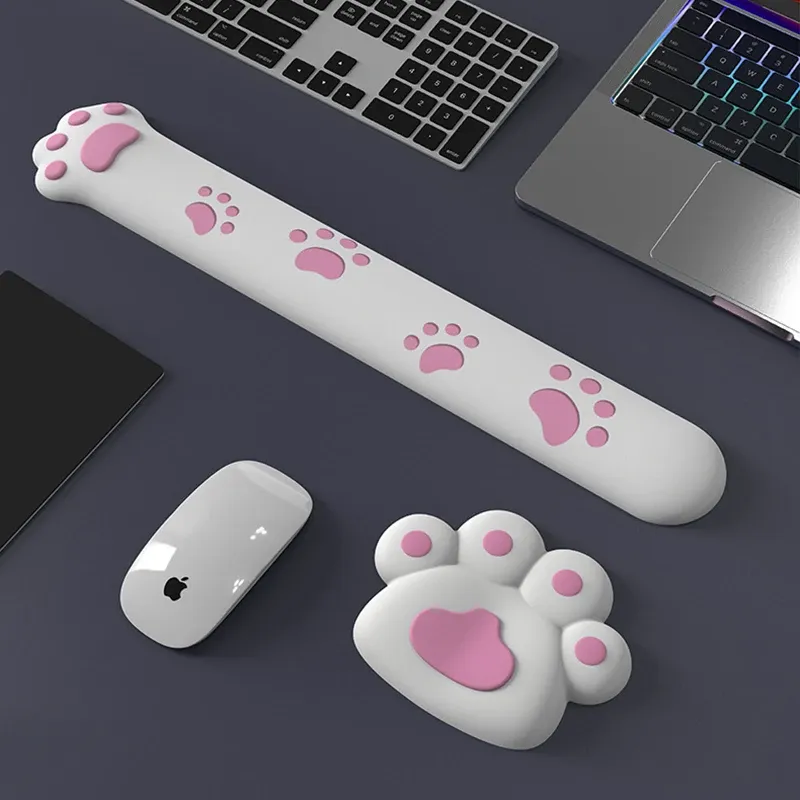 Tapis de souris patte de chat, repose-poignet, clavier mignon Kawaii, Support de main en mousse à mémoire de forme, pour ordinateur de Gamer