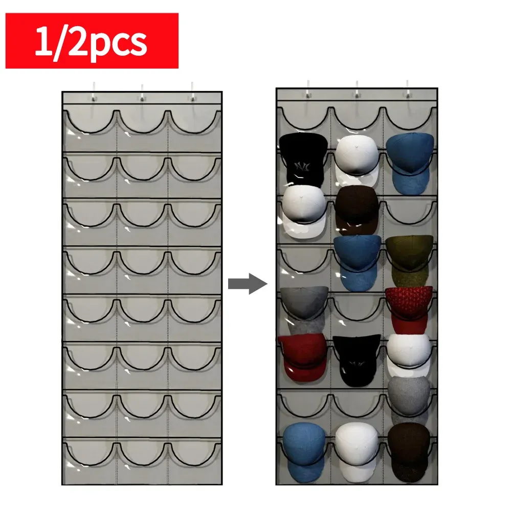 Snapbacks 1/2pcs 24Grid Pocket Storage Pockets Wall Door Hanging Organizer Baseball Cap Holder Rack Hat Rack Key Sorting Bags Hat Holder