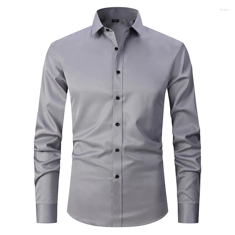 Camisas de vestir para hombres Camisa con botones para hombres Slim Fit Manga larga Negocios Formal Color sólido Cuello fino con botones Boda Social