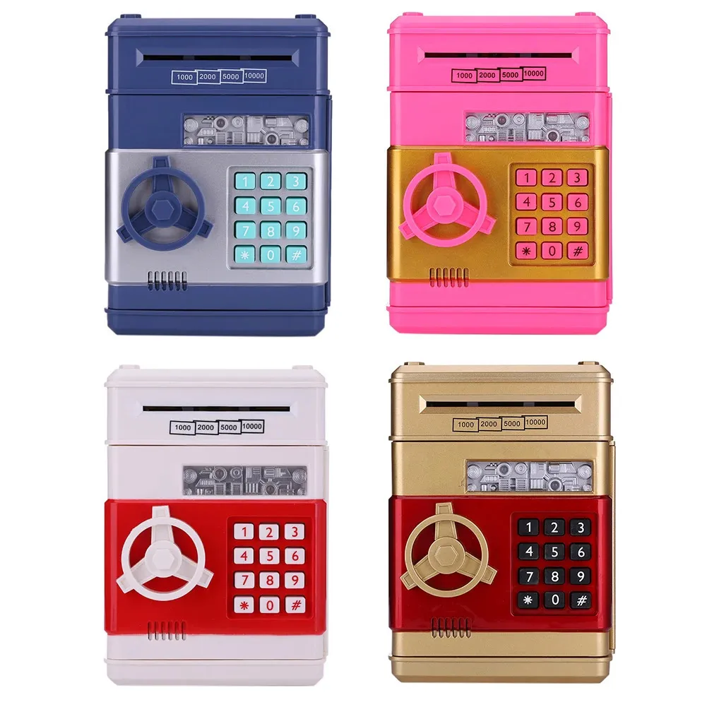 ATM Mini Password Money Box Electronic Piggy Bank Safety Chewing Cash Coins Saving Box Automatic Deposit Banknote Kids Gift 240222