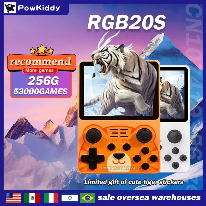 プレーヤー256G 56000ゲームPowkiddy New RGB20S 3.5INCH IPSスクリーンオープンソースシステムデュアルTFカードハンドヘルドゲームRK3326プロセッサ