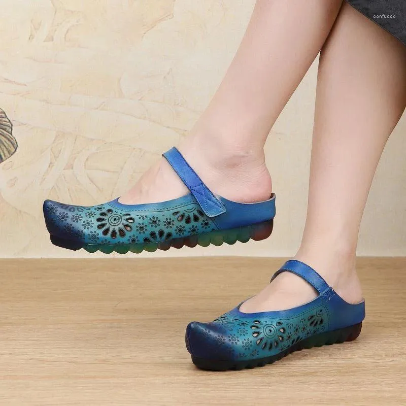 Slippers 3.5 cm Echt Leer Punt Neus Toe Authentieke Designer Fretwork Elegantie Loafer Zomer Flats Mode Vrouwen Holle Schoenen