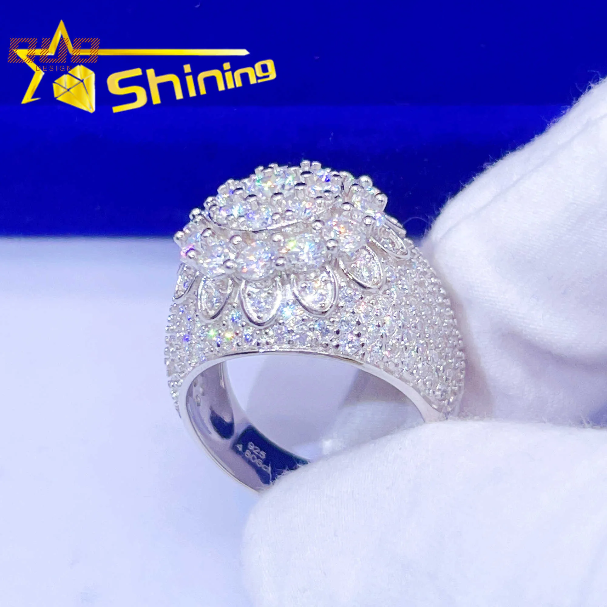 Hot Sale Buss Down Moissanite Hip Hop Luxury Jewelry Sterling Silver S925 Iced Out D-VVS Moissanite Diamond Men Ring