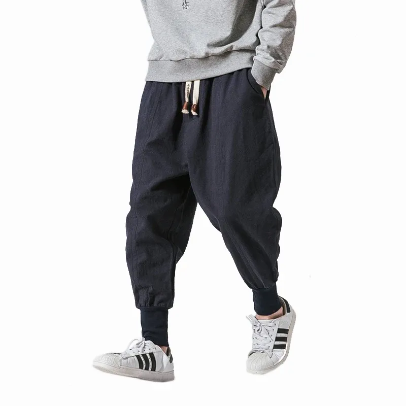 Byxor dropshipping streetwear män harem byxor koreansk stil casual bomullslinne byxa man jogger byxor 2023 nya baggy byxor män