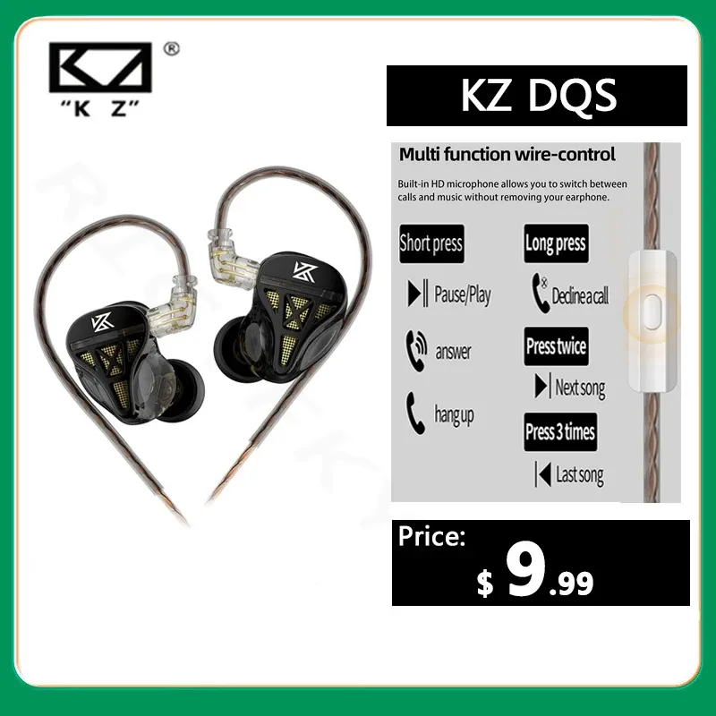 Ohrhörer KZ DQS Metal Wired Ohrhörer im Ohrmonitor Ohrhörer Headset HiFi Sport Game Musik Kopfhörer mit mikrofon abnehmbarem Kabel