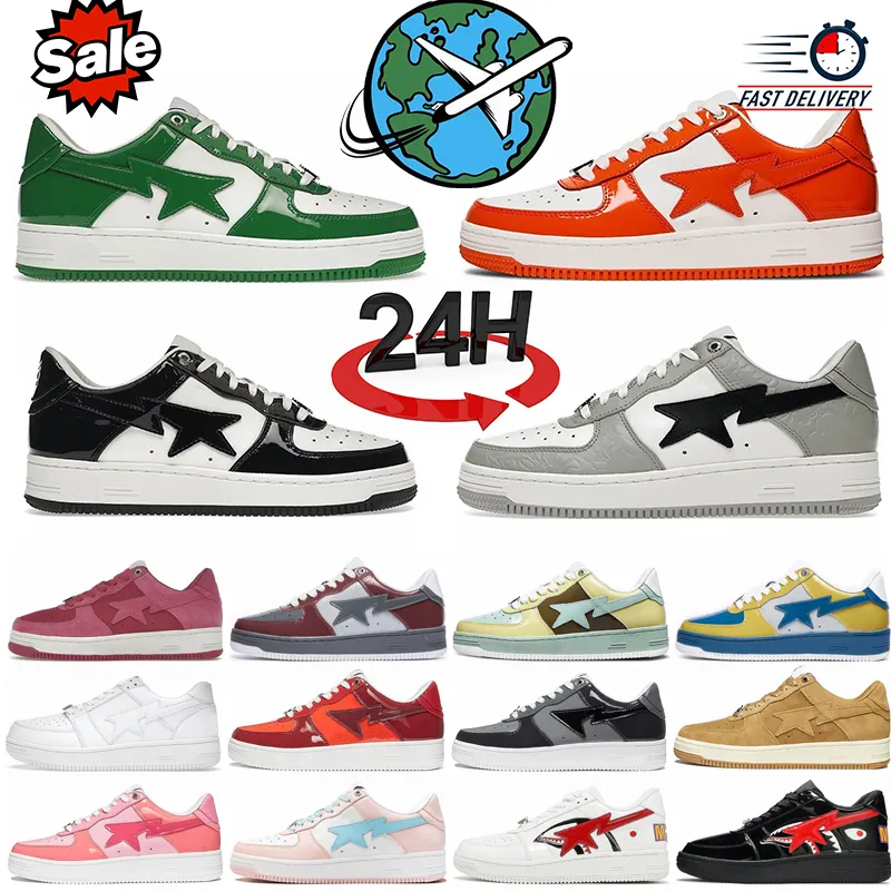 2024 Designer Sta Casual Shoes Low Top men and women white Red Camouflage Skateboarding Sports Bapely Sneakers Outdoor Shoes Waterproof leather sizes 36-45