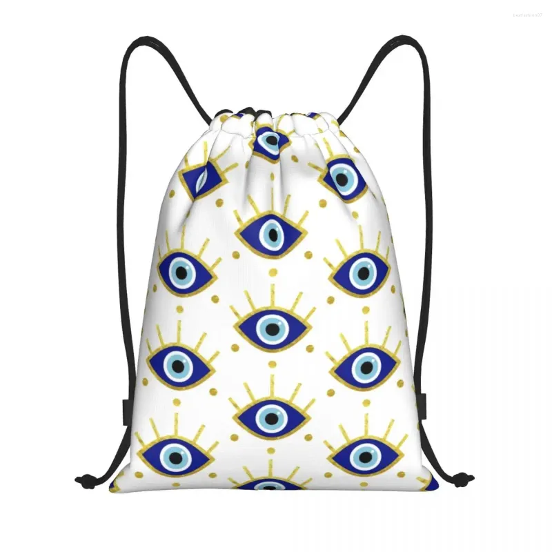 Sacos de compras Mediterrâneo Evil Eye Proteção Cordão Homens Mulheres Dobrável Ginásio Sports Sackpack Espiritual Amuleto Treinamento Mochilas