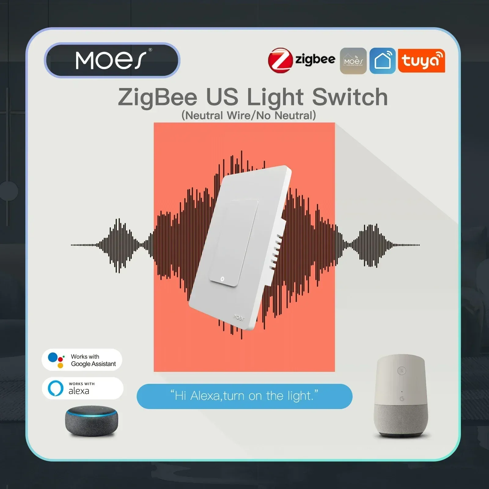 Controle MOES Tuya ZigBee Interruptor de luz inteligente US Botão Interruptor de parede Funciona com Alexa Google Home Fio neutro / Não é necessário fio neutro