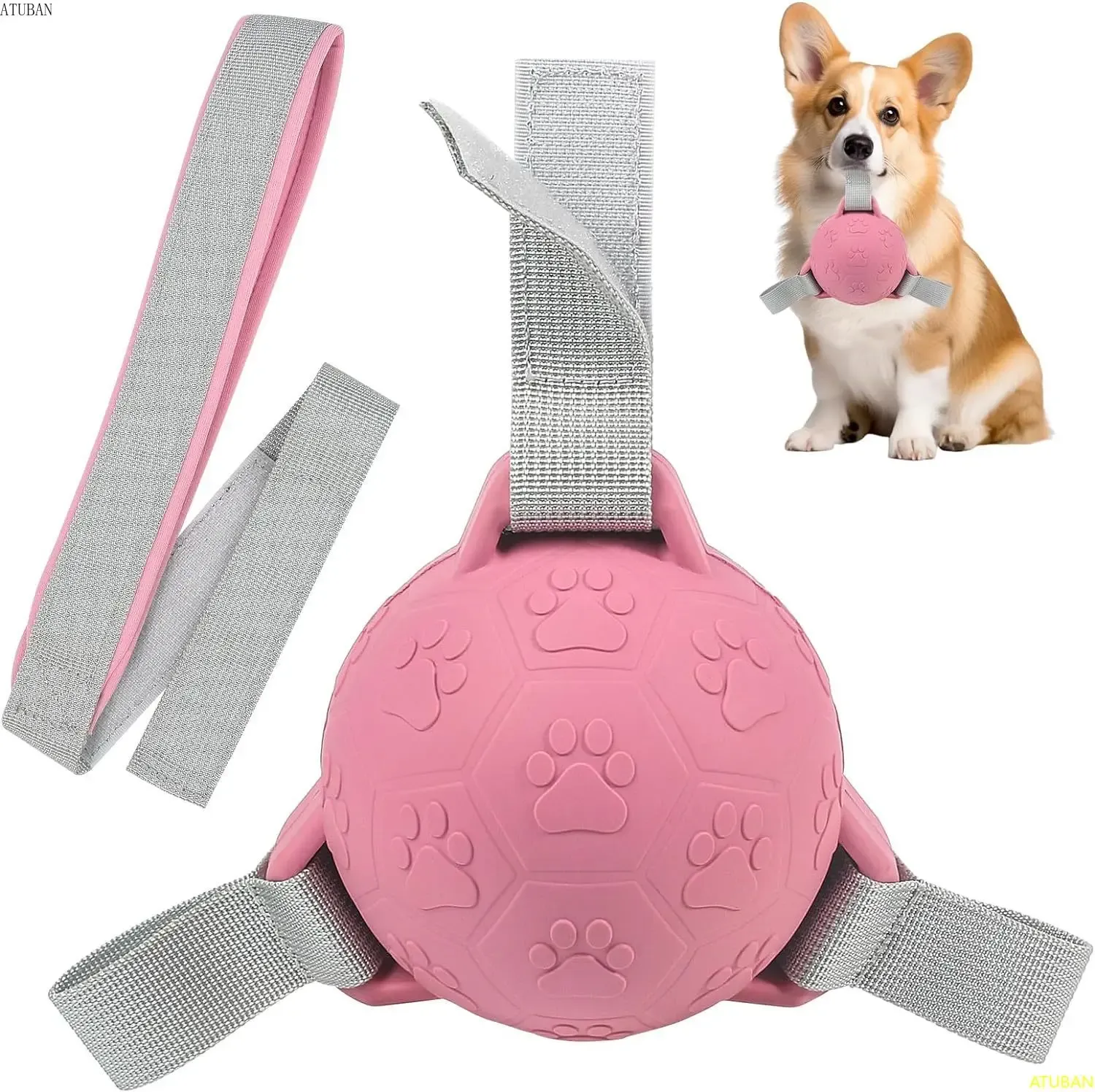 Jouets ATUBAN Jouet Ballon de Football pour Chien avec Sangles : Jouet d'eau interactif en Caoutchouc, Cadeau idéal pour Les Chiens, adapté au Jeu en Plein air de Tir à la Corde